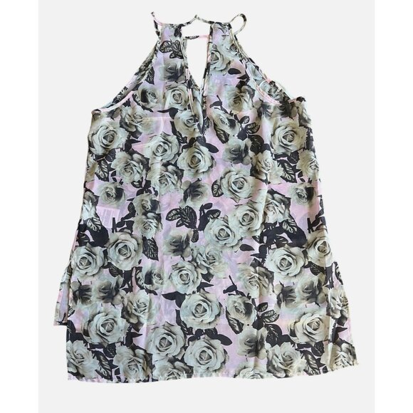 G By Guess Floral Halter Top With Keyhole Back Rose Print Pink & Gray Size Large - Picture 3 of 14